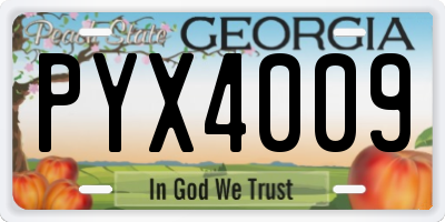 GA license plate PYX4009