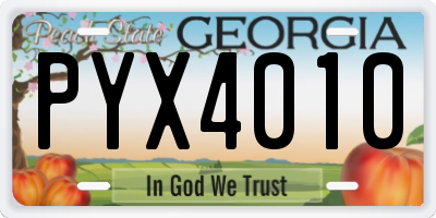 GA license plate PYX4010