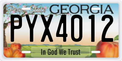 GA license plate PYX4012