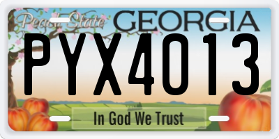 GA license plate PYX4013