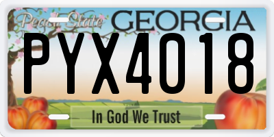 GA license plate PYX4018