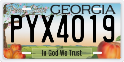 GA license plate PYX4019