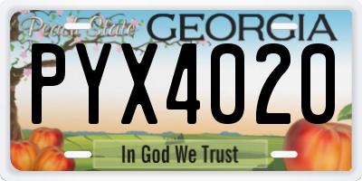 GA license plate PYX4020