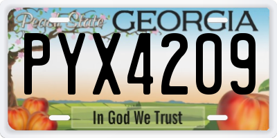 GA license plate PYX4209