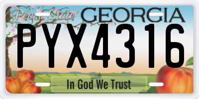 GA license plate PYX4316
