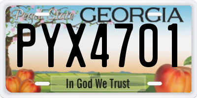 GA license plate PYX4701