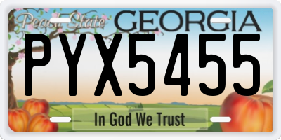 GA license plate PYX5455