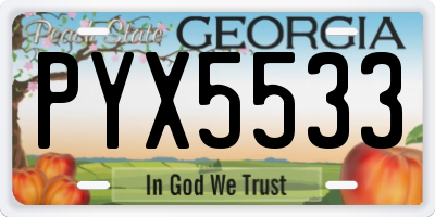 GA license plate PYX5533
