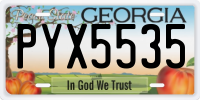 GA license plate PYX5535