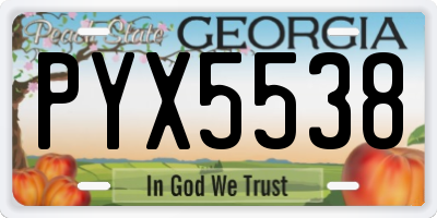 GA license plate PYX5538