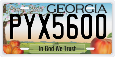 GA license plate PYX5600