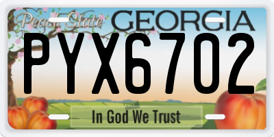 GA license plate PYX6702