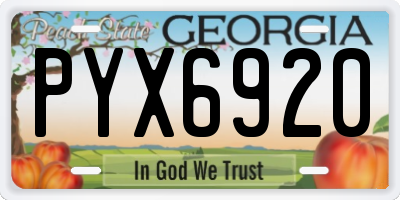 GA license plate PYX6920