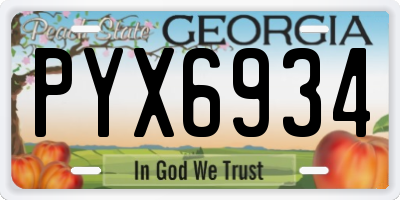 GA license plate PYX6934