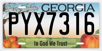 GA license plate PYX7316