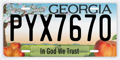 GA license plate PYX7670