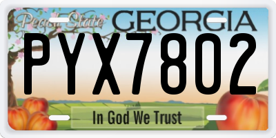 GA license plate PYX7802
