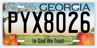 GA license plate PYX8026