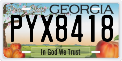 GA license plate PYX8418