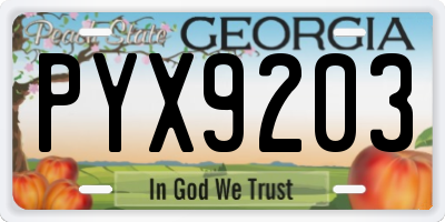 GA license plate PYX9203
