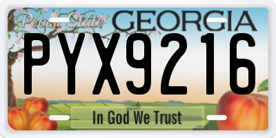 GA license plate PYX9216