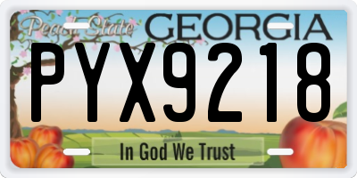 GA license plate PYX9218
