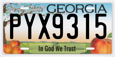 GA license plate PYX9315