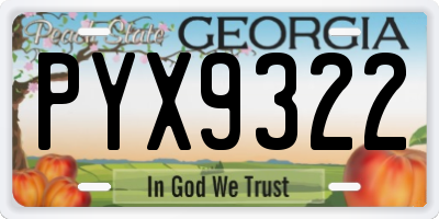 GA license plate PYX9322