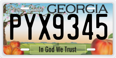 GA license plate PYX9345