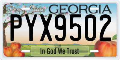 GA license plate PYX9502