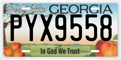 GA license plate PYX9558