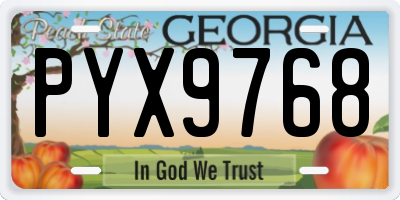 GA license plate PYX9768