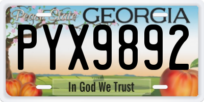 GA license plate PYX9892