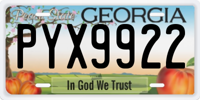 GA license plate PYX9922