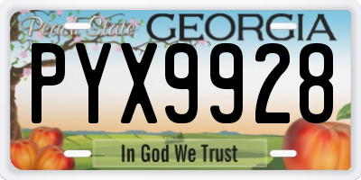GA license plate PYX9928