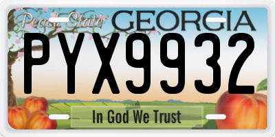 GA license plate PYX9932