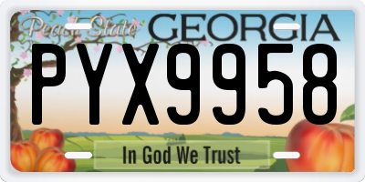 GA license plate PYX9958