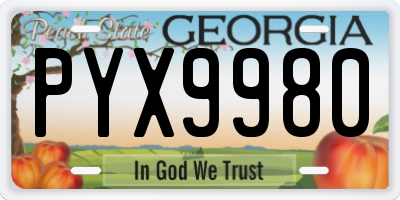 GA license plate PYX9980