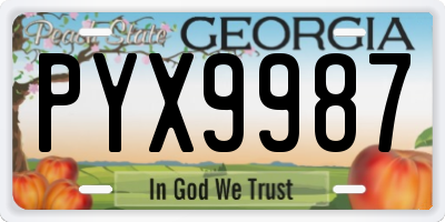 GA license plate PYX9987