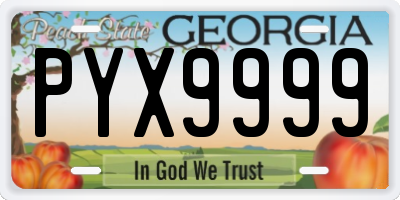 GA license plate PYX9999