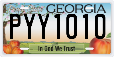 GA license plate PYY1010