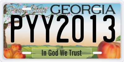 GA license plate PYY2013