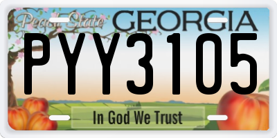 GA license plate PYY3105