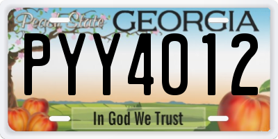 GA license plate PYY4012