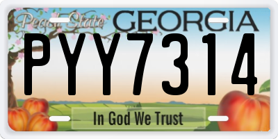 GA license plate PYY7314