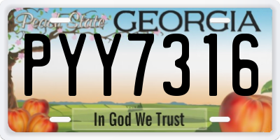 GA license plate PYY7316