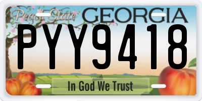 GA license plate PYY9418