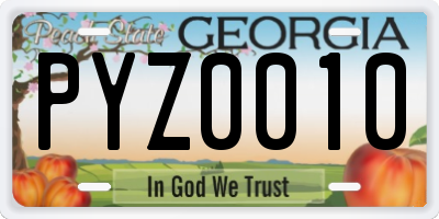 GA license plate PYZ0010