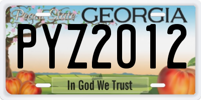 GA license plate PYZ2012