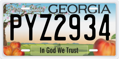 GA license plate PYZ2934
